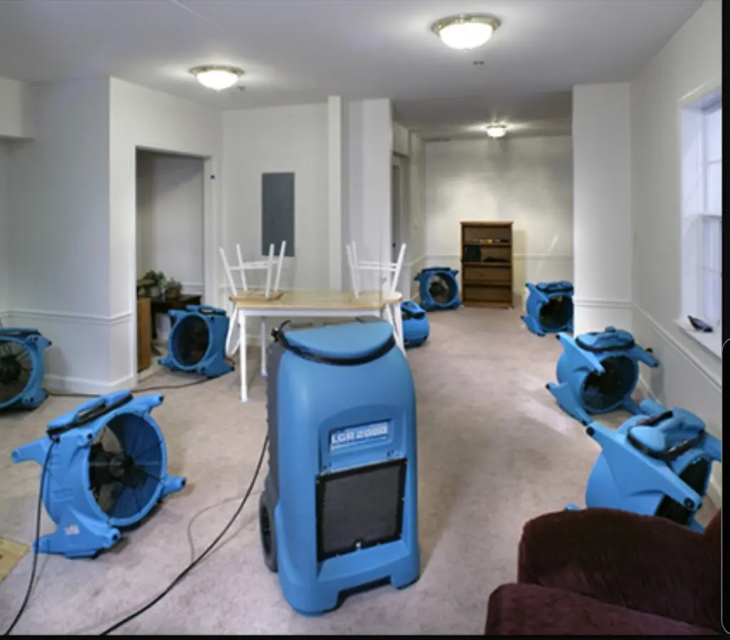 Air movers and dehumidifier setup for Water Extraction & Removal in Cary