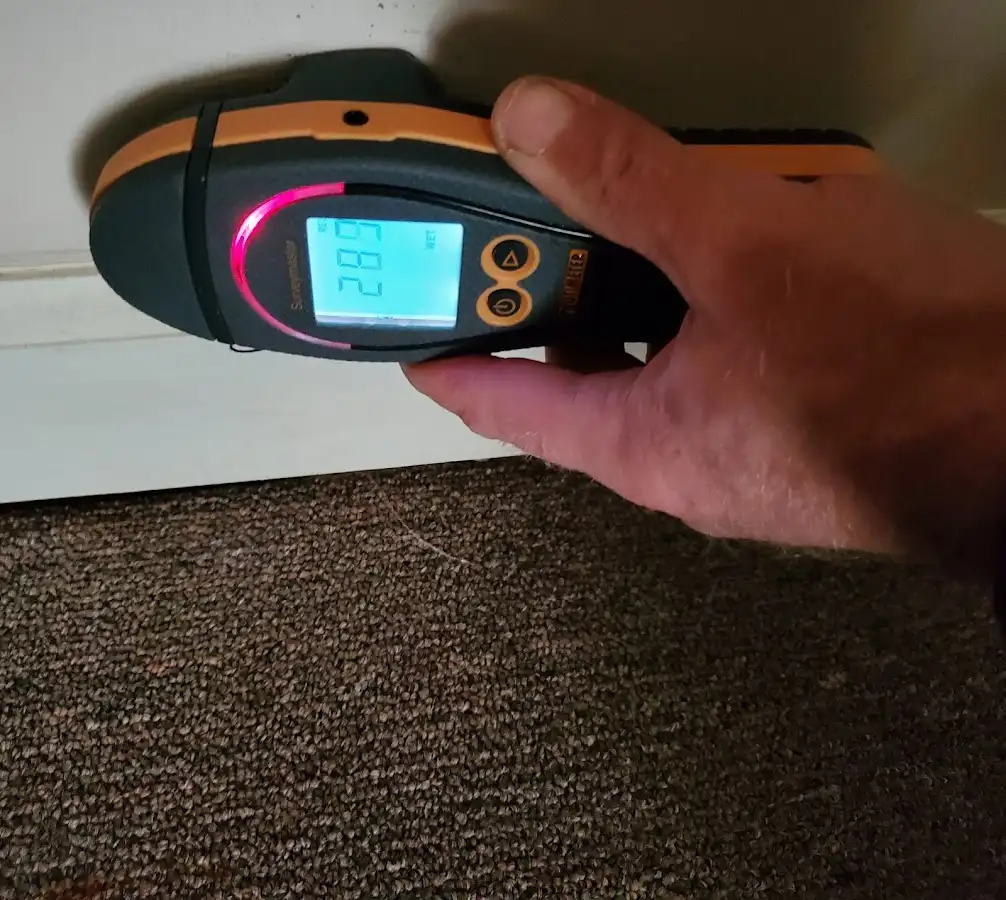 Moisture detection at baseboard during Sewage Cleanup & Sanitation in Cary